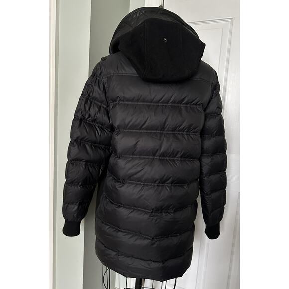 Mackage Men Jacket Hooded Leather Cashmere Wool Front Down Back Sz M Mixed Black - Picture 9 of 16